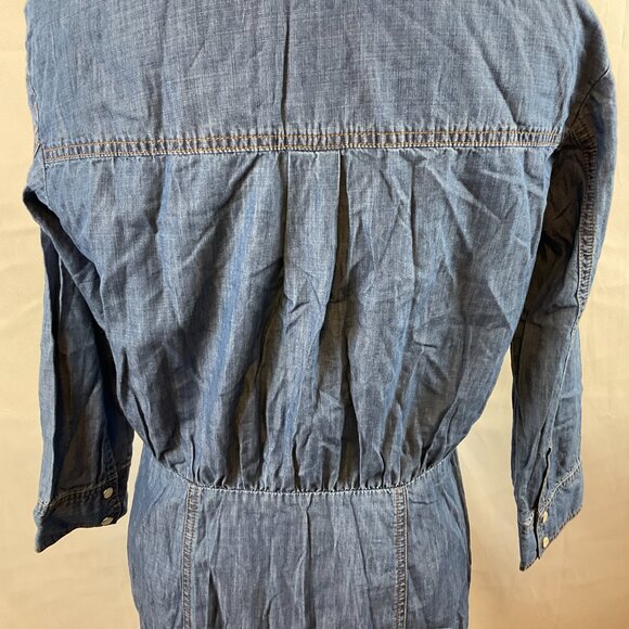 Veronica Beard Chambray Dress 10 Blue Snap Front Long Sleeve Pucker Pleats - Picture 11 of 13